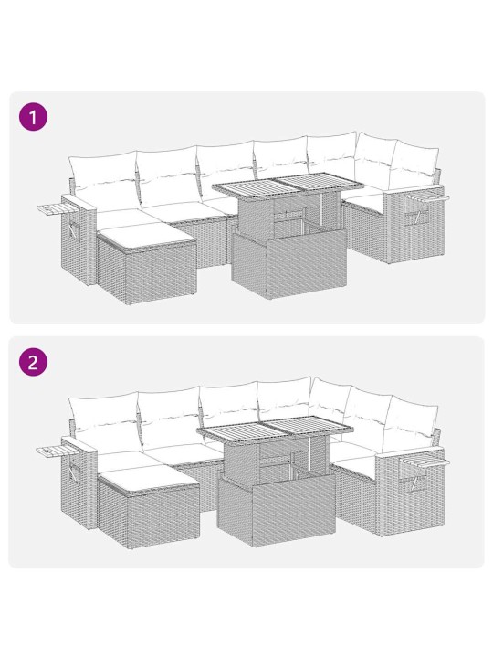 8-osainen Puutarhasohvasarja tyynyillä beige polyrottinki