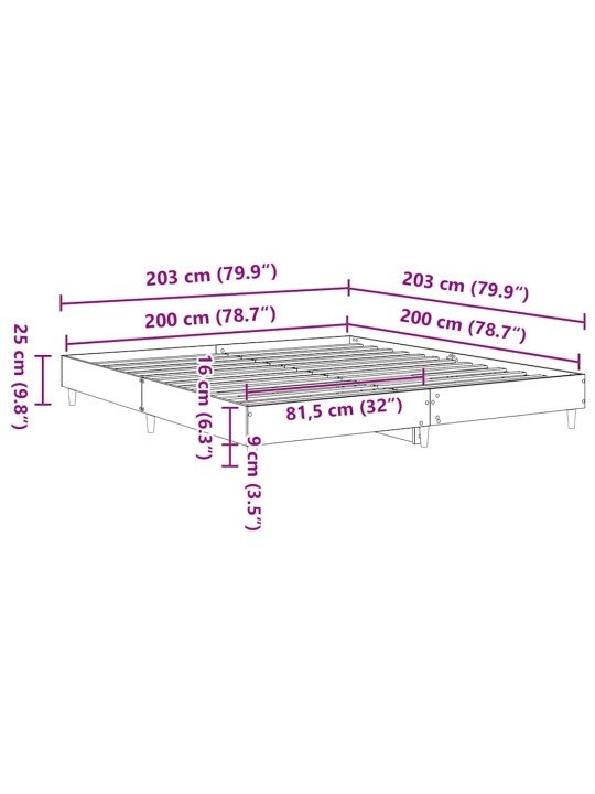 Sängynrunko ilman patjaa betoninharmaa 200x200 cm tekninen puu