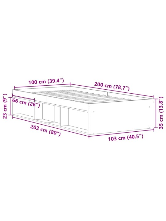 Sängynrunko ilman patjaa vanha puu 100x200 cm tekninen puu