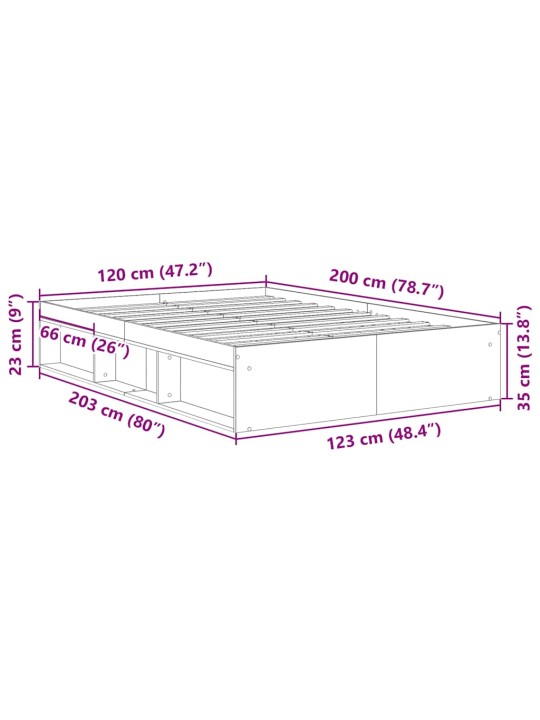Sängynrunko ilman patjaa vanha puu 120x200 cm tekninen puu
