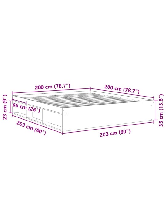 Sängynrunko ilman patjaa vanha puu 200x200 cm tekninen puu