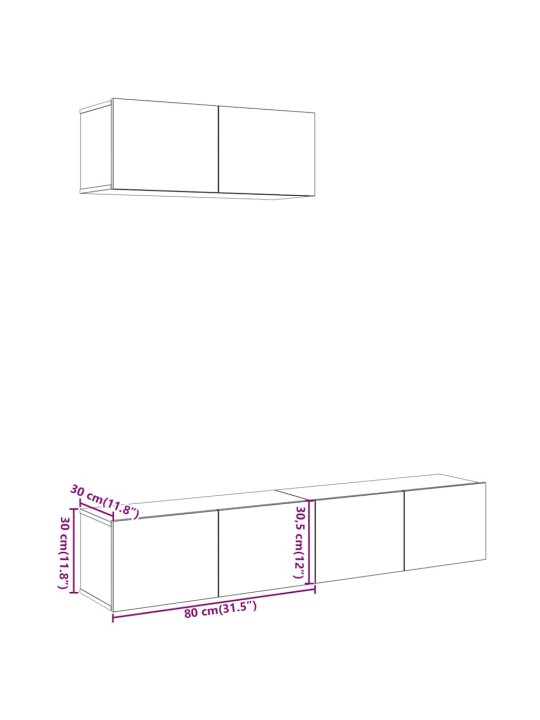 3-osainen TV-kaappisarja seinäkiinnitettävä vanhaa puuta