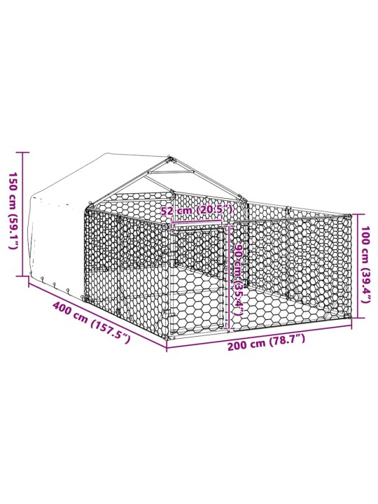 Ulkokoirakennel juoksun kanssa 2x1x1 m galvanoitu teräs