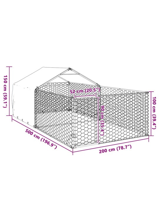 Ulkokoirakennel juoksun kanssa 5x2x1,5 m galvanoitu teräs