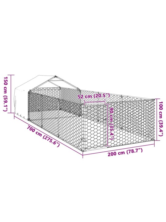 Ulkokoirakennel juoksun kanssa 7x2x1,5 m galvanoitu teräs
