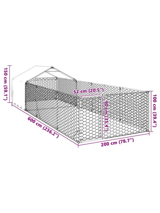 Ulkokoirakennel juoksun kanssa 6x2x1,5 m galvanoitu teräs