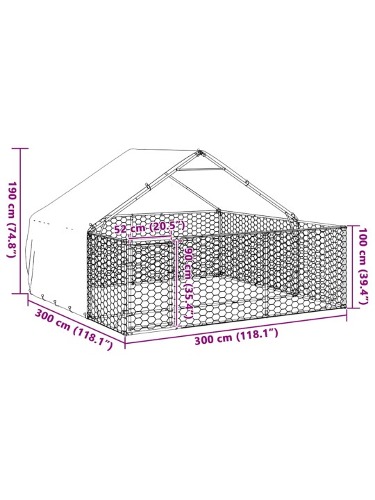 Ulkokoirakennel juoksun kanssa 3x3x1,9 m galvanoitu teräs