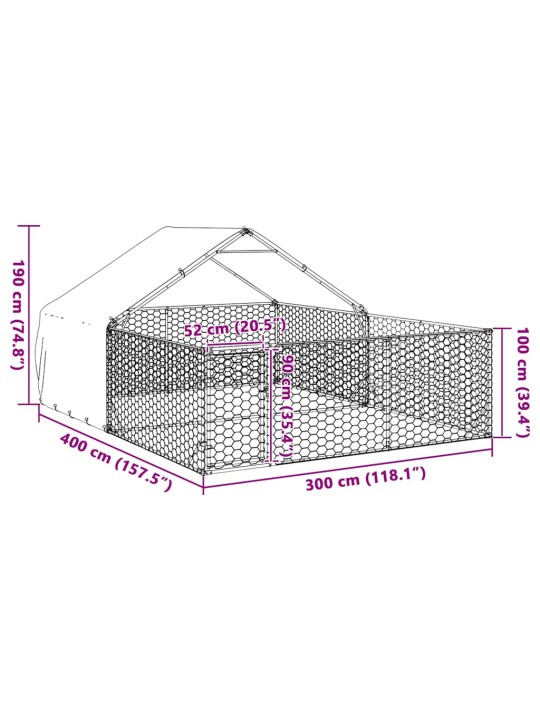 Ulkokoirakennel juoksun kanssa 4x3x1,9 m galvanoitu teräs