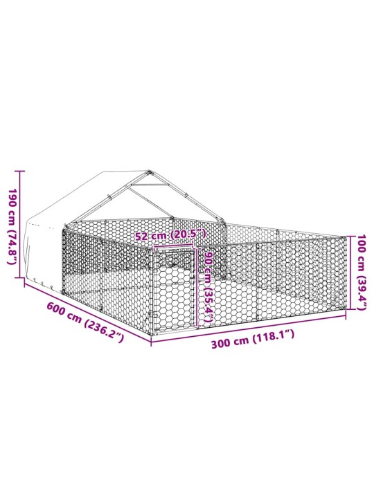 Ulkokoirakennel juoksun kanssa 6x3x1,9 m galvanoitu teräs