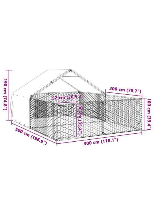 Ulkokoirakennel juoksun kanssa 5x3x1,9 m galvanoitu teräs