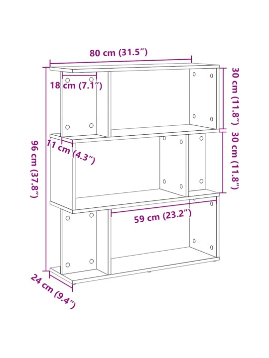 Kirjahylly musta tammi 80x24x96 cm engineered wood