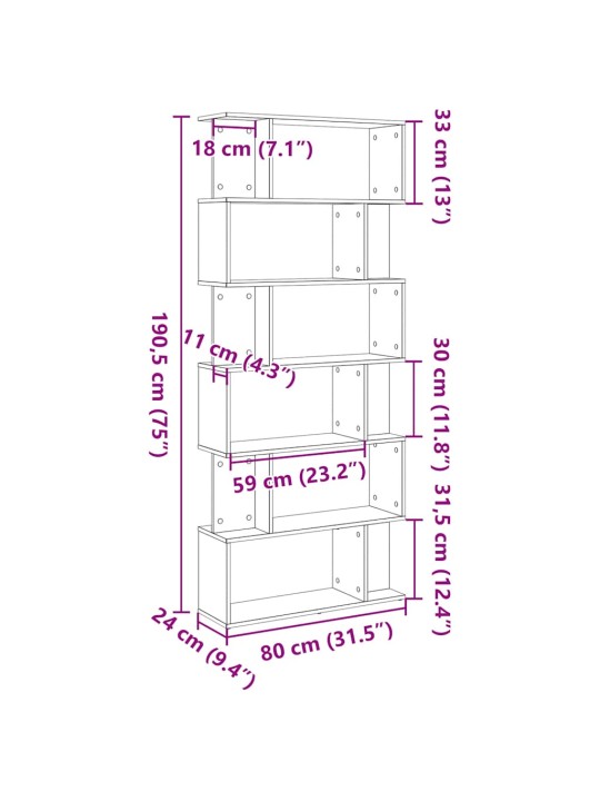 Kirjahylly musta tammi 80x24x190,5 cm engineered wood