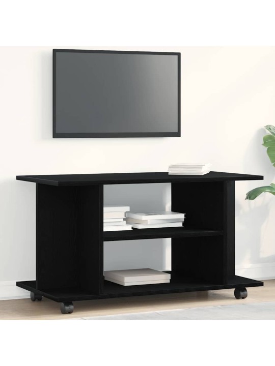 Tv-kaappi pyörillä musta tammi 80x40x45 cm tekninen puu