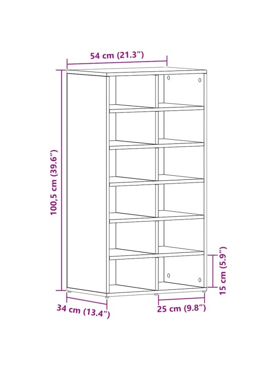 Kenkäteline musta tammi 54x34x100,5 cm tekninen puu