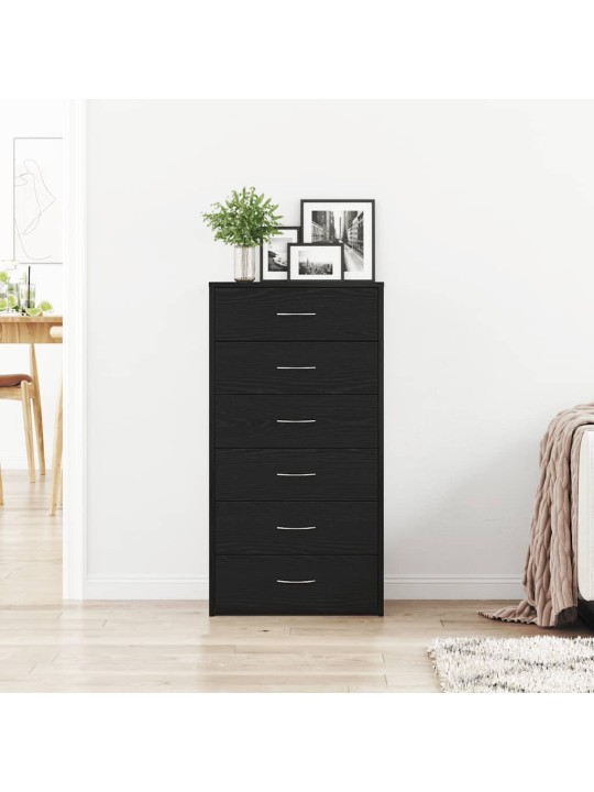 Lipasto 6 vetolaatikolla musta tammi 50x34x96 cm tekninen puu