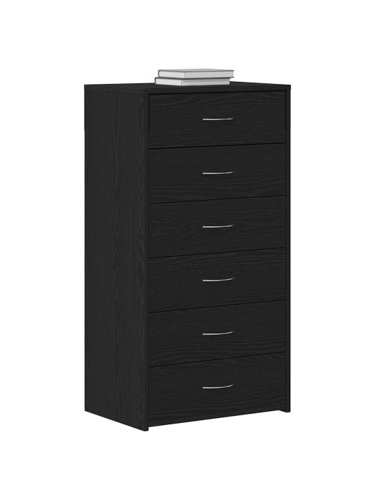 Lipasto 6 vetolaatikolla musta tammi 50x34x96 cm tekninen puu