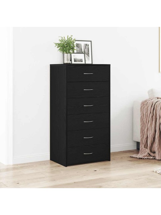 Lipasto 6 vetolaatikolla musta tammi 50x34x96 cm tekninen puu