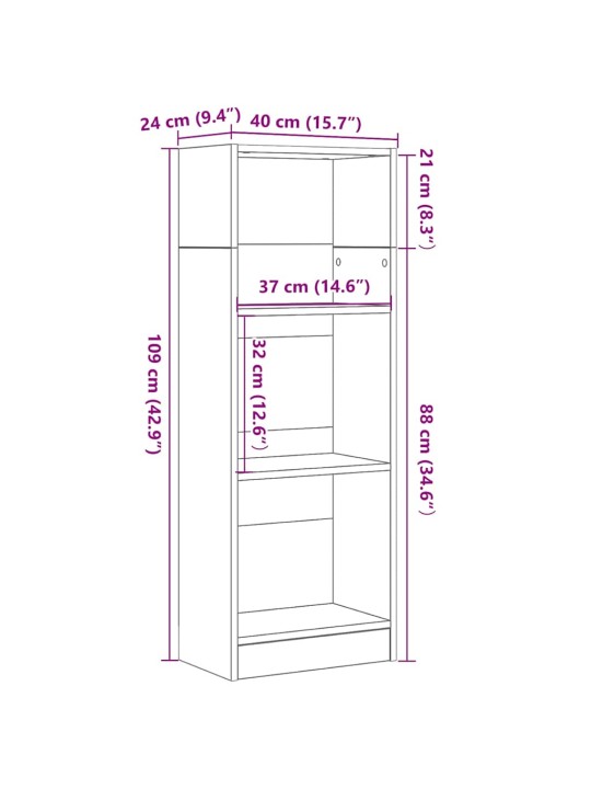 Kirjahylly musta tammi 40x24x109 cm tekninen puu