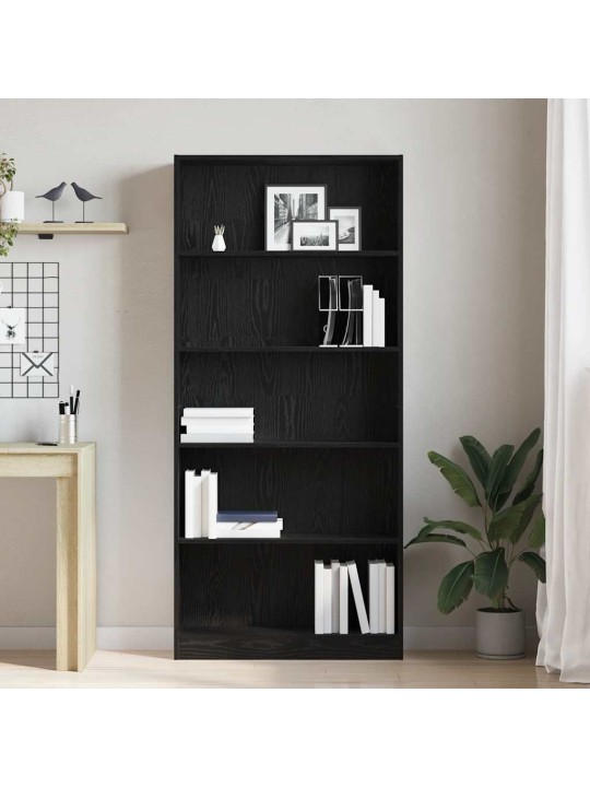 Kirjahylly musta tammi 80x24x176 cm tekninen puu
