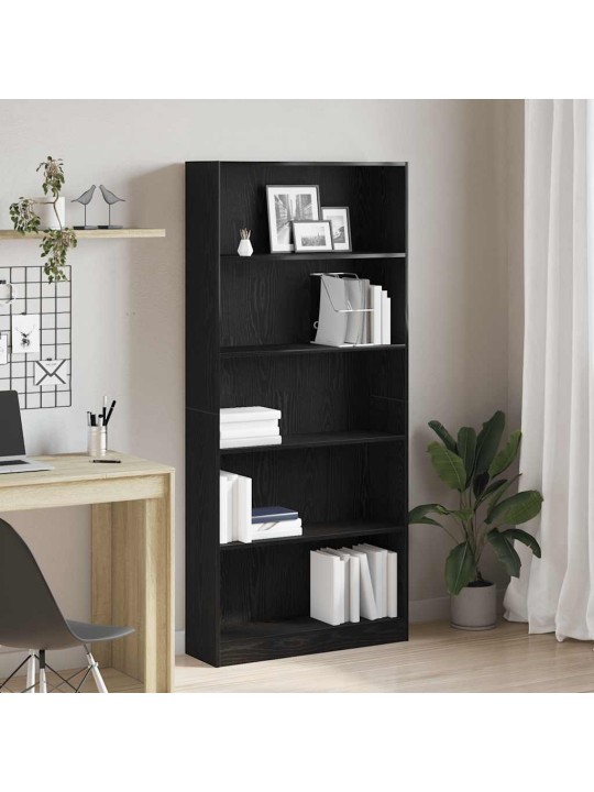 Kirjahylly musta tammi 80x24x176 cm tekninen puu
