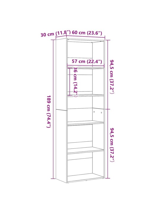 Kirjahylly musta tammi 60x30x189 cm tekninen puu