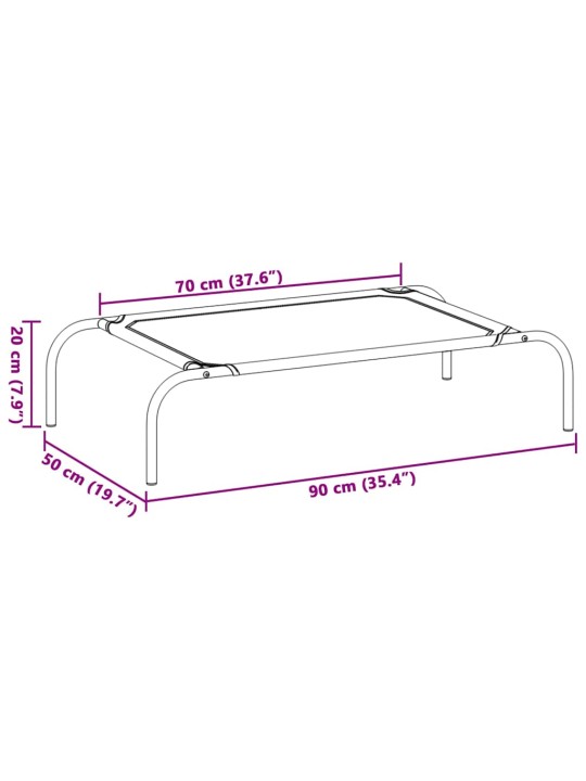 Korotettu koiransänky harmaa 90x50x20 cm tekstiili ja teräs