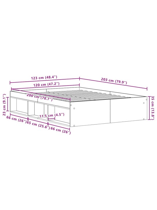 Sängynrunko ilman patjaa musta tammi 120x200 cm tekninen puu