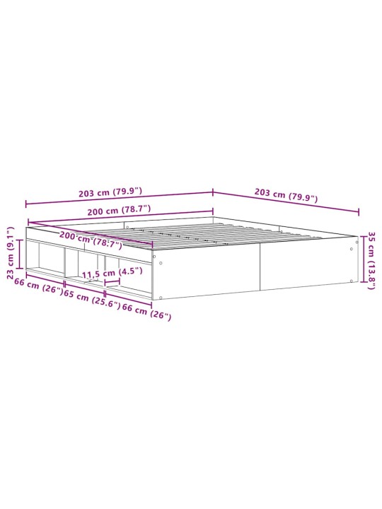 Sängynrunko ilman patjaa musta tammi 200x200 cm tekninen puu