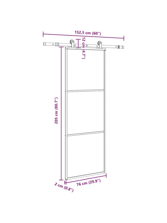 Liukuovi asennustarvikkeilla 76x205 cm ESG lasi ja alumiini