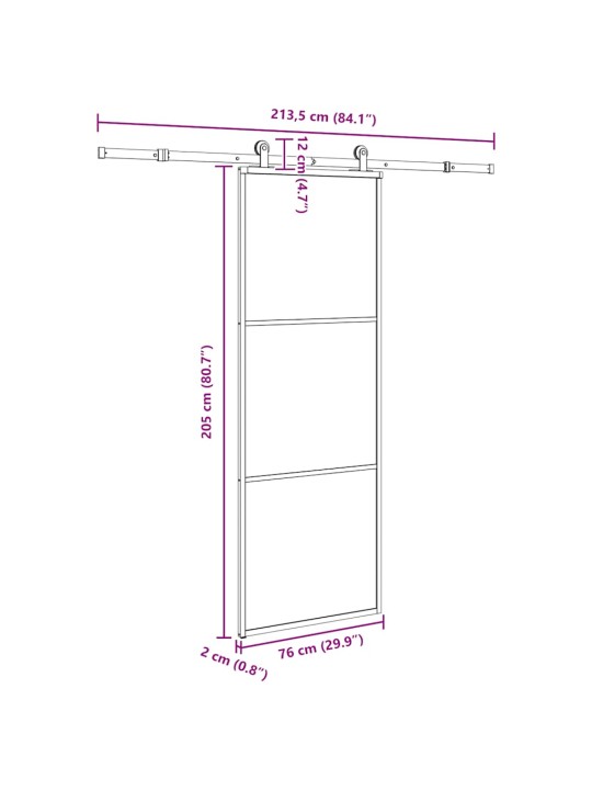Liukuovi asennustarvikkeilla 76x205 cm ESG lasi ja alumiini