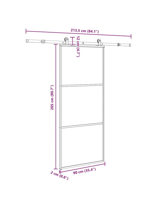 Liukuovi asennustarvikkeilla 90x205 cm ESG lasi ja alumiini