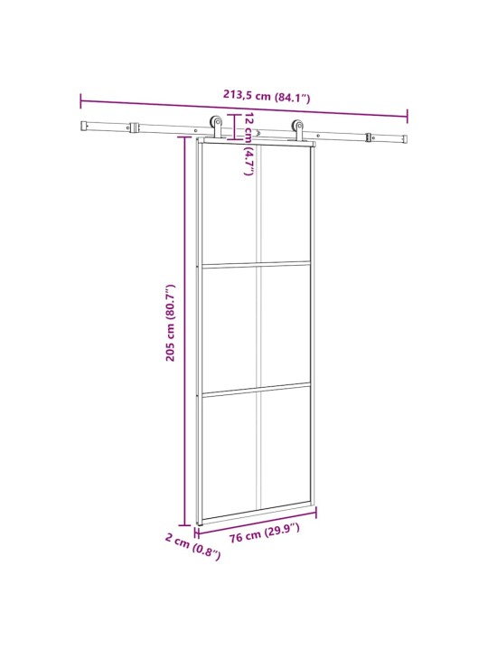 Liukuovi asennustarvikkeilla 76x205 cm ESG lasi ja alumiini