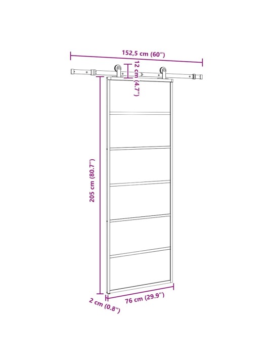 Liukuovi asennustarvikkeilla 76x205 cm ESG lasi ja alumiini