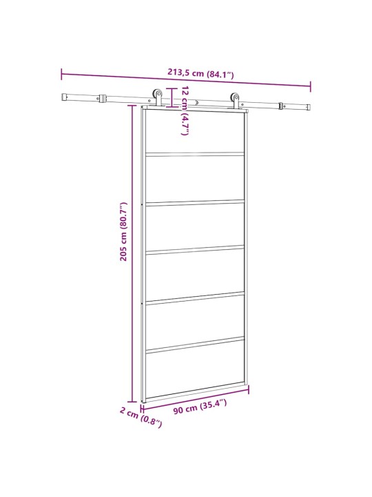 Liukuovi asennustarvikkeilla 90x205 cm ESG lasi ja alumiini