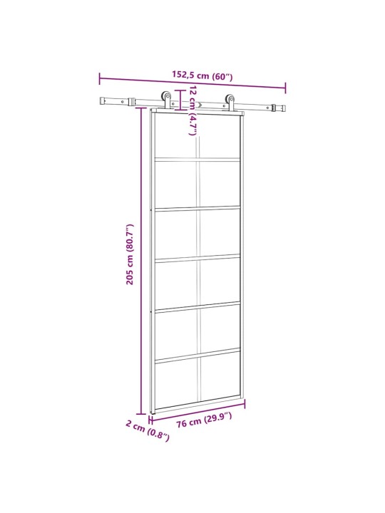 Liukuovi asennustarvikkeilla 76x205 cm ESG lasi ja alumiini