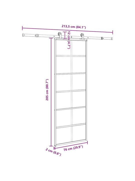Liukuovi asennustarvikkeilla 76x205 cm ESG lasi ja alumiini
