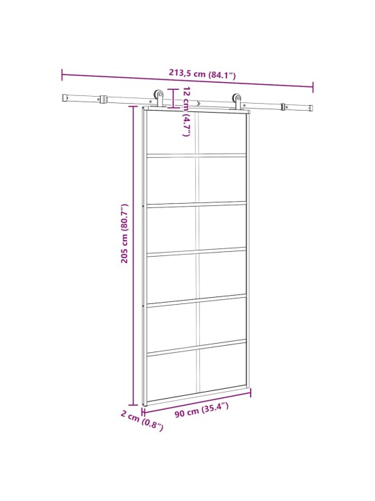 Liukuovi asennustarvikkeilla 90x205 cm ESG lasi ja alumiini