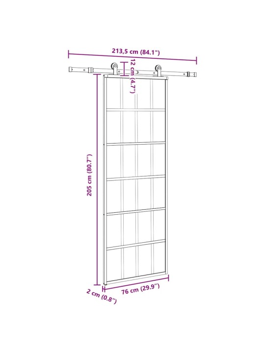 Liukuovi asennustarvikkeilla 76x205 cm ESG lasi ja alumiini