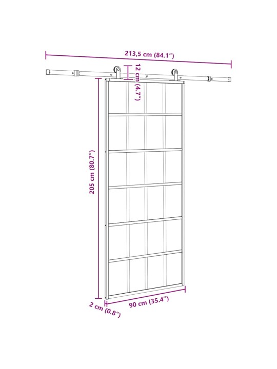 Liukuovi asennustarvikkeilla 90x205 cm ESG lasi ja alumiini