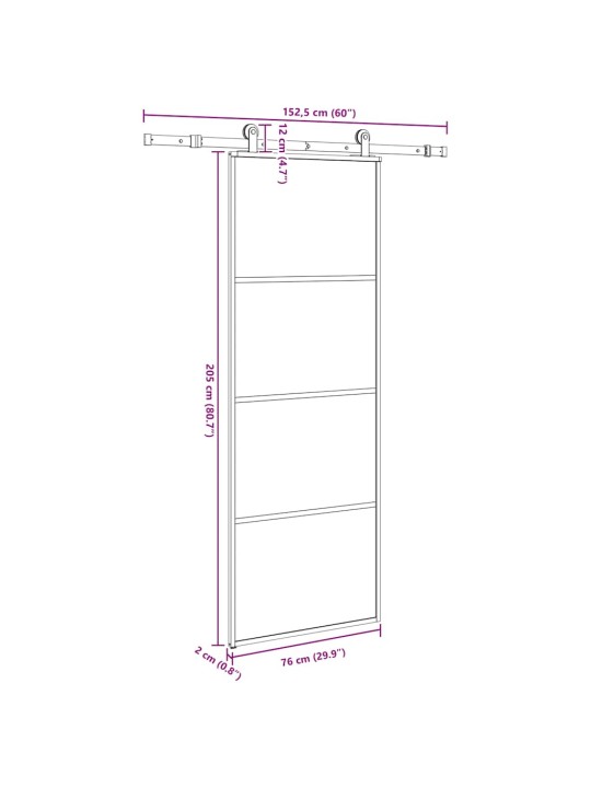 Liukuovi asennustarvikkeilla 76x205 cm ESG lasi ja alumiini