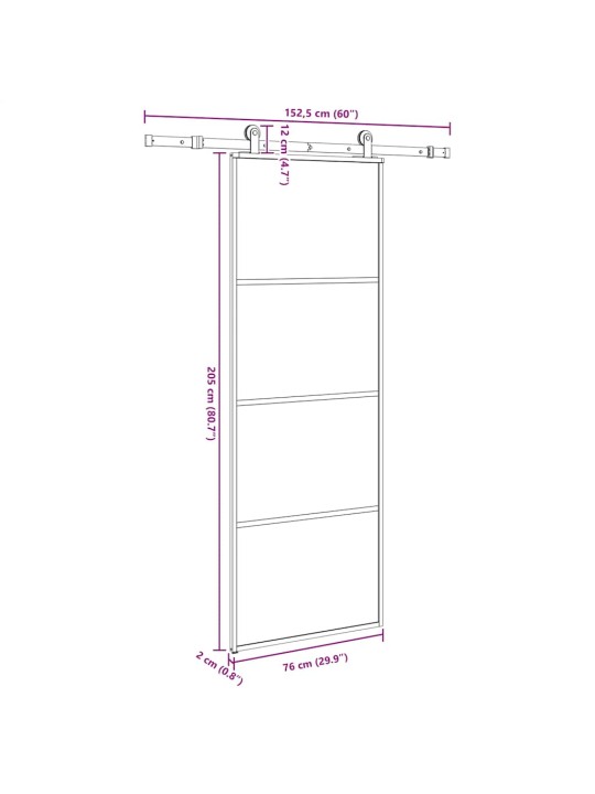 Liukuovi asennustarvikkeilla 76x205 cm ESG lasi ja alumiini