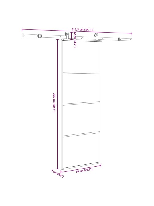 Liukuovi asennustarvikkeilla 76x205 cm ESG lasi ja alumiini