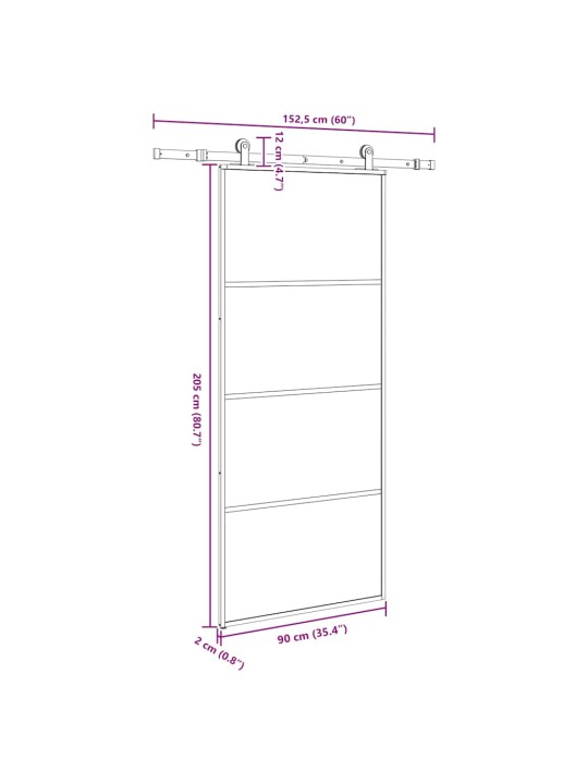 Liukuovi asennustarvikkeilla 90x205 cm ESG lasi ja alumiini
