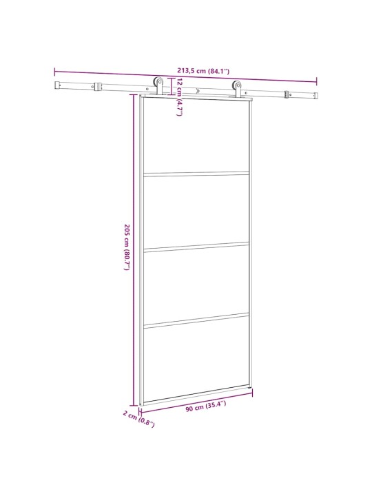 Liukuovi asennustarvikkeilla 90x205 cm ESG lasi ja alumiini