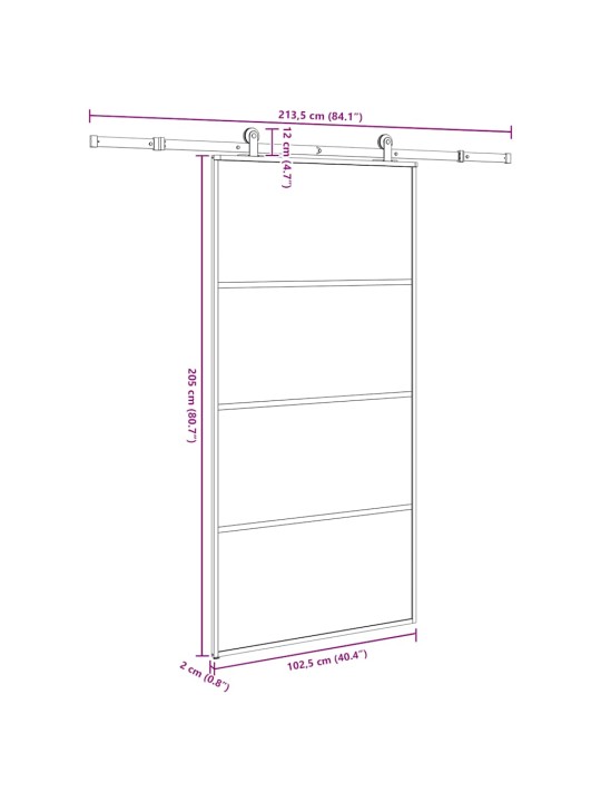 Liukuovi asennustarvikkeilla 102,5x205 cm ESG lasi ja alumiini
