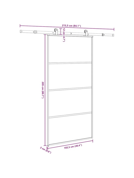 Liukuovi asennustarvikkeilla 102,5x205 cm ESG lasi ja alumiini