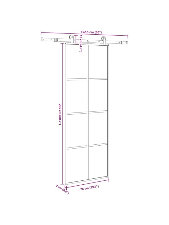 Liukuovi asennustarvikkeilla 76x205 cm ESG lasi ja alumiini