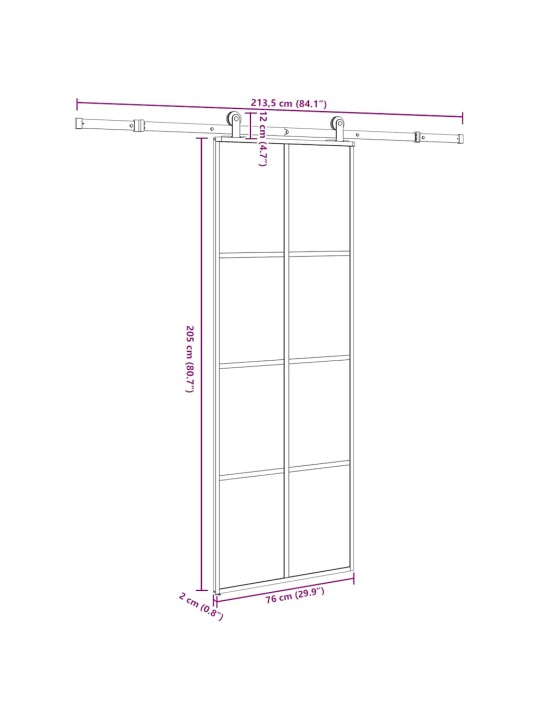 Liukuovi asennustarvikkeilla 76x205 cm ESG lasi ja alumiini