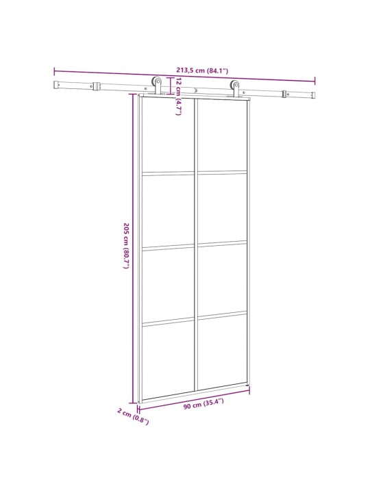 Liukuovi asennustarvikkeilla 90x205 cm ESG lasi ja alumiini