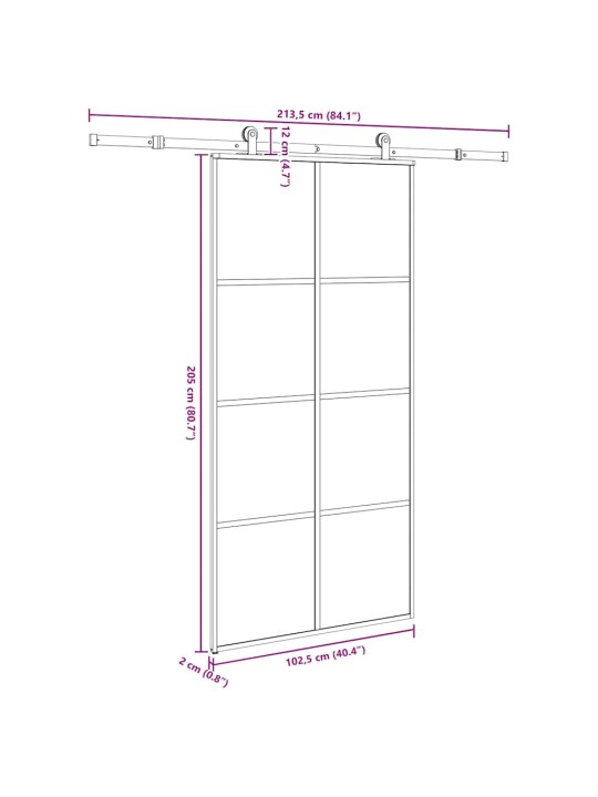 Liukuovi asennustarvikkeilla 102,5x205 cm ESG lasi ja alumiini
